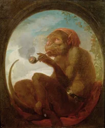 Insegna con una scimmia che fuma una pipa