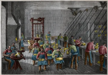 Laboratorio di argenteria in Francia nel XIX secolo. Incisione del 1885 in 