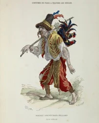Soldato avventuriero pillard (vagabondo) nel XVI secolo - in "Il costume di Parigi attraverso i secoli"