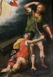 Soldati durante la resurrezione, dettaglio. Trittico di Aubery