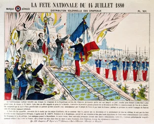 Distribuzione solenne delle bandiere a Longchamp da parte del Presidente Jules Grevy (1807-91), 14 luglio 1880