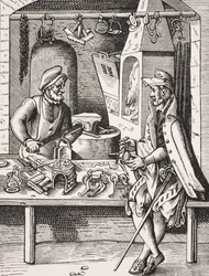Fabbricante di speroni, riproduzione di una xilografia di Jost Amman da 