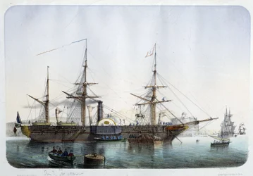 Fregata a vapore nel porto di Tolone, circa 1850