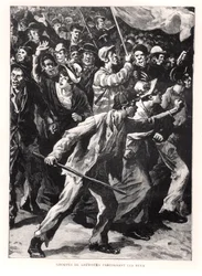 Scioperanti che manifestano per le strade di Chicago durante i disordini di Pullman del 1894, c.1895