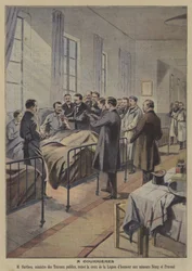 Sopravvissuti al disastro minerario di Courrieres, Francia (litografia a colori)