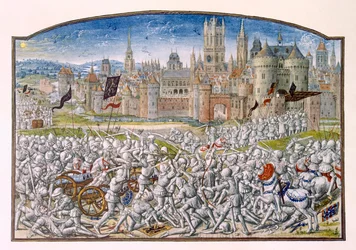 Vittoria degli abitanti di Gand guidati da Philipp van Artevelde davanti a Bruges nel 1381, da Cronaca di Froissart, 1472