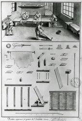 Conciatori, dalle Descrizioni di arti e mestieri di Denis Diderot (1713-84), pubblicato c.1770 (foto in bianco e nero)