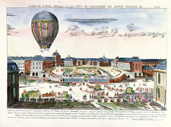 Il viaggio in mongolfiera di Francois Pilatre de Rozier (1754-96) sopra il Chateau de Versailles, 23 giugno 1784