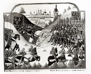 La battaglia di Fromigny, 14 aprile 1450, ms Fr 2691 fol. 183, da Chronique de Charles VII di Jean Chartier