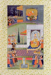 Il letto di giustizia, illustrazione da Le Mille e una Notte, 1895 (incisione a colori)