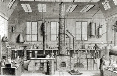 Il laboratorio di chimica di una scuola a Parigi, da Almanach du Magasin Pittoresque, 1870