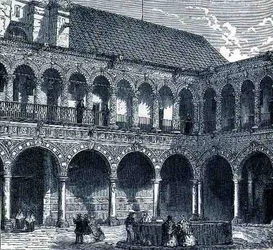 Il Chiostro del Convento di La Merced, Messico, da Le Antiche Città del Nuovo Mondo, di Claude-Joseph-Desire Charnay, pub. 1887