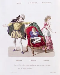 Il Conte scopre Cherubino, Atto I Scena 9 da Le Nozze di Figaro di Pierre Augustin Caron de Beaumarchais (1732-99)