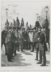 La delegazione dei sindacati al Pont de la Concorde durante la manifestazione per il 1° maggio a Parigi, 1° maggio 1890, inciso da L. Moulignie