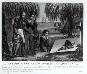 La famiglia del generale Henri-Gratien Bertrand (1773-1844) alla tomba di Napoleone Bonaparte (1769-1821) 1821 (litografia) (foto in bianco e nero)