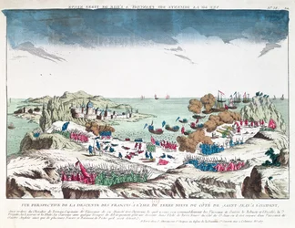 Il raid francese su St. John a Terranova il 2 giugno 1762 sotto il comando del Cavaliere du Ternay, fine del XVIII secolo