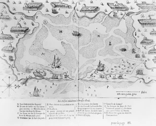 Il porto di Cape Cod, da Voyages de sieur Champlain di Samuel de Champlain (1567-1635) pubblicato a Parigi, 1613