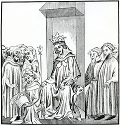 Il re dei Franchi detta la legge salica, da una miniatura nelle Cronache di St. Denis