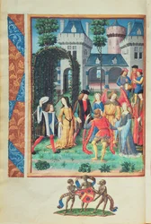 Il Giardino Magico, con figure allegoriche di Cortesia, Amore, Bellezza e Liberalità, dal Roman de la Rose