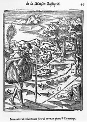 Il modo di ridurre qualsiasi tipo di terreno al quadrato di rilevamento, illustrazione da LAgriculture et Maison Rustique di Charles Estienne, edizione pubblicata nel 1641