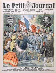 La vittoria polacca, ufficiali francesi acclamati dalla folla nella strada centrale di Varsavia, illustrazione di copertina di Le Petit Journal, 12 settembre 1920