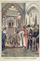 Il Presidente della Repubblica Francese, Emile Loubet (1838-1929) in visita alla Moschea di Sidi Bou Medine, Tlemcen, Algeria, illustrazione da Le Petit Journal, 3 maggio 1903