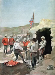 Il Sirdar Kitchener (1850-1916) sparge le ceneri del Mahdi al vento in Sudan, illustrato da P.H. Ripp, settembre 1898
