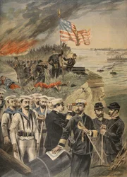 La guerra ispano-americana: sbarco a Guantanamo, illustrazione da Le Petit Journal: Supplement illustre, 1898
