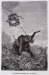 La Victoria trainata da un elefante - in "Cinque settimane in pallone", romanzo di Jules Verne