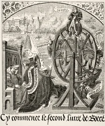 La ruota della fortuna, da Scienza e Letteratura nel Medioevo di Paul Lacroix (1806-84) pubblicato a Londra nel 1878
