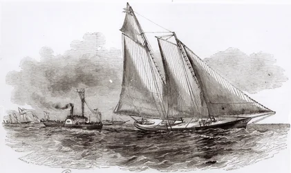 Lo Yacht America prende il comando nella Regata di Cowes del 1851, da Le Monde Illustré, 1851