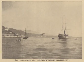 Il dirigibile di Alberto Santos-Dumont si schianta nel Mediterraneo (litografia)