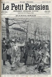 La battaglia dei coriandoli sul boulevard parigino durante il Martedì Grasso. Incisione in "Le Petit Parisien".