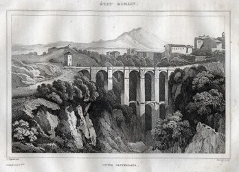 Il ponte ha doppie arcate - CIVITA CASTELLANA - Provincia di Viterbo - Italia - Incisione da 