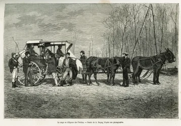 Il corso o diligenza sul cavallo delle praterie, disegno di A.Dupuis, per illustrare la storia di un