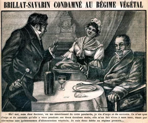 La curiosa dieta vegetariana del gastronomo Jean Anthelme Brillat-Savarin (Brillat Savarin) (1755-1826), sulla copertina del settimanale 