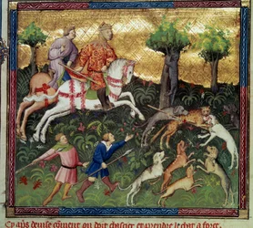 La caccia al gatto selvatico Miniatura tratta dal "Libro della caccia" di Gaston III Phoebus, Conte di Foix, Signore di Bearn (1331-1391)