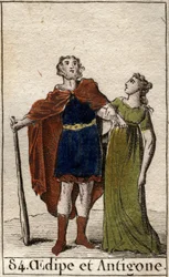 Il re di Tebe Edipo con sua figlia Antigone. Da "Mythologie de la jeunesse" di Pierre Blanchard 1803.