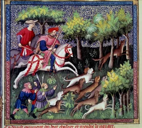 La caccia alla volpe in miniatura da "Il libro della caccia" di Gaston III Phoebus, Conte di Foix, Signore di Béarn (1331-1391)