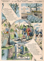 Il vecchio e i tre giovani - Favole di La Fontaine in immagini di Epinal