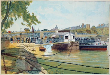 Il pontile delle barche di Suresnes al ponte dei Santi Peres. Incisione del XIX secolo. Parigi, Arti Decorative