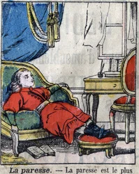 I sette peccati capitali: pigrizia. Immagine di Epinal fine XIX secolo.