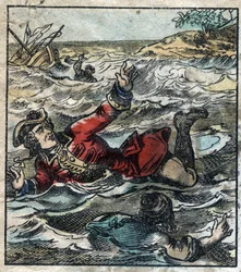 Il naufragio di Lemuel Gulliver. Illustrazione per "I viaggi di Gulliver" di Jonathan Swift (1667-1745). Imaging Epinal fine XIX secolo
