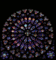 La finestra rosa sud: un misto di angeli, apostoli, martiri e scene varie