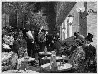 La terrazza di un caffè del Boulevard a mezzanotte a Parigi. Incisione in 