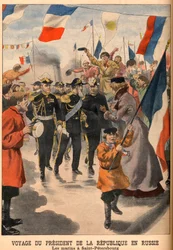 La visita del Presidente Loubet di Francia in Russia - Viaggio del Presidente della Repubblica Emile Loubet in Russia. I marinai a San Pietroburgo. Le Petit Journal, 8 giugno