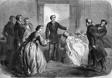Rappresentazione teatrale di "La Marâtre" (5° atto, ultima scena) di Honoré de Balzac (1799-1850). Parigi, Théâtre du Vaudeville