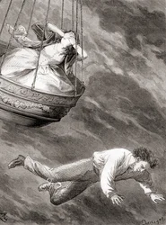 Thomas Harris, inventivo scienziato londinese e tenente e pioniere aeronautico inglese che cadde a morte da una mongolfiera il 25 maggio 1824, da Les Merveilles de la Science, pubblicato c.1870
