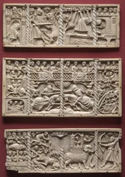 Tre Pannelli da un Cofanetto con Scene di Romanzi Cortesi, c.1330-1350