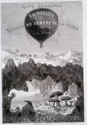 Pagina del titolo: "Cinque settimane in pallone" e "Viaggio al centro della Terra" di Jules Verne, sd. Editions Hetzel sotto il nome generale "Les Voyages Extraordinary"